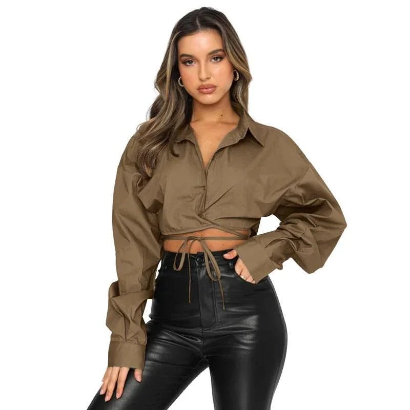 Daniela Lace-up Collared Single Breasted Urban Casual Shirt - Vestir en Moda