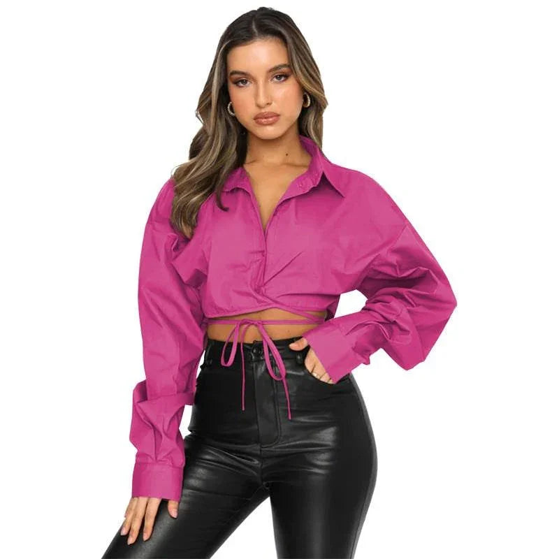 Daniela Lace-up Collared Single Breasted Urban Casual Shirt - Vestir en Moda