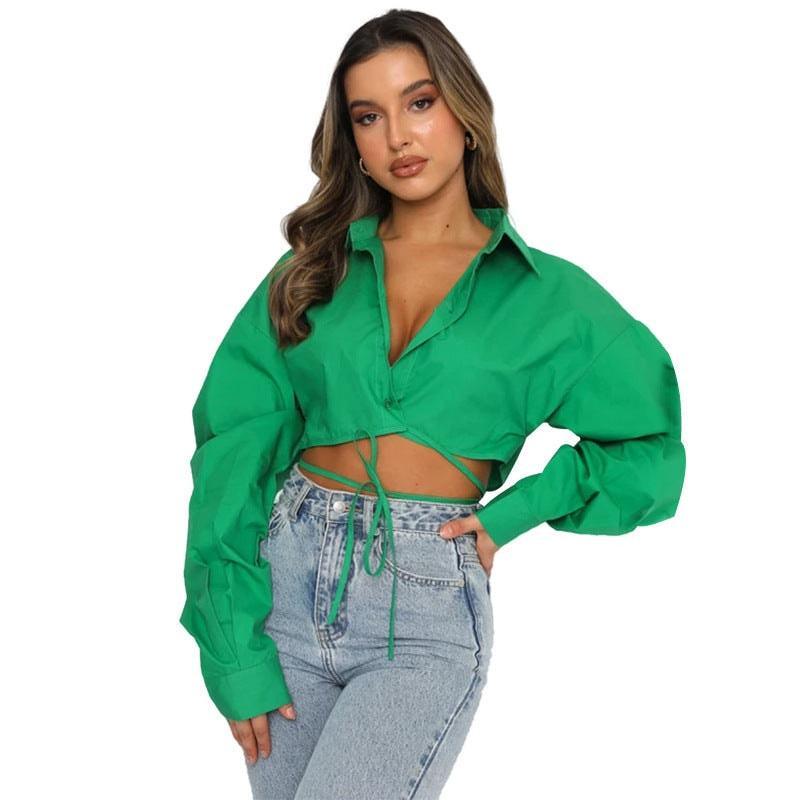 Daniela Lace-up Collared Single Breasted Urban Casual Shirt - Vestir en Moda