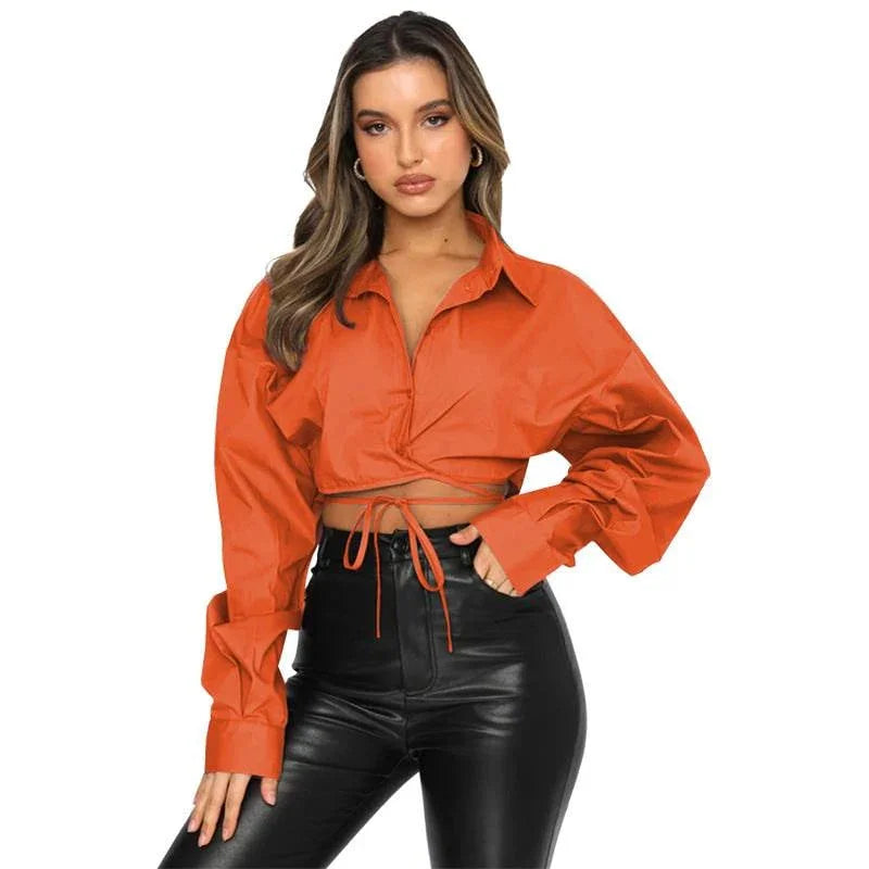 Daniela Lace-up Collared Single Breasted Urban Casual Shirt - Vestir en Moda