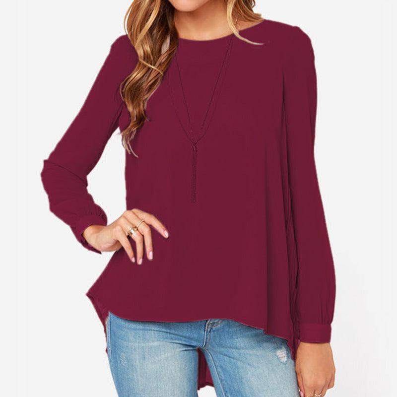 Daniela Round Neck Loose Long Sleeve Chiffon Blouse - Vestir en Moda