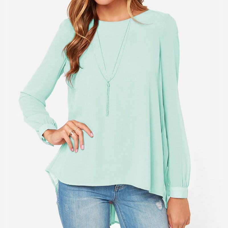 Daniela Round Neck Loose Long Sleeve Chiffon Blouse - Vestir en Moda