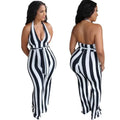 Daniela Striped Sexy Backless Long Jumpsuits - Vestir en Moda