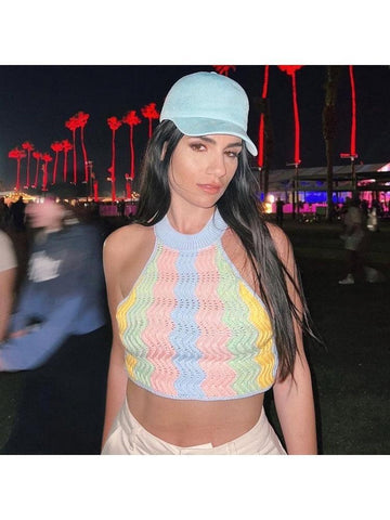 Daphne Halter Contrast Color Crop Top