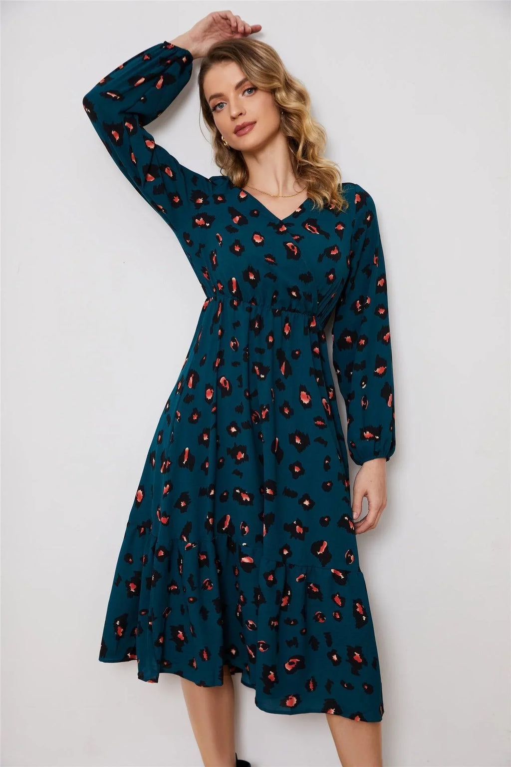 Dariana Long Sleeve Elegant Neck Asymmetric Pattern Dresses - Vestir en Moda