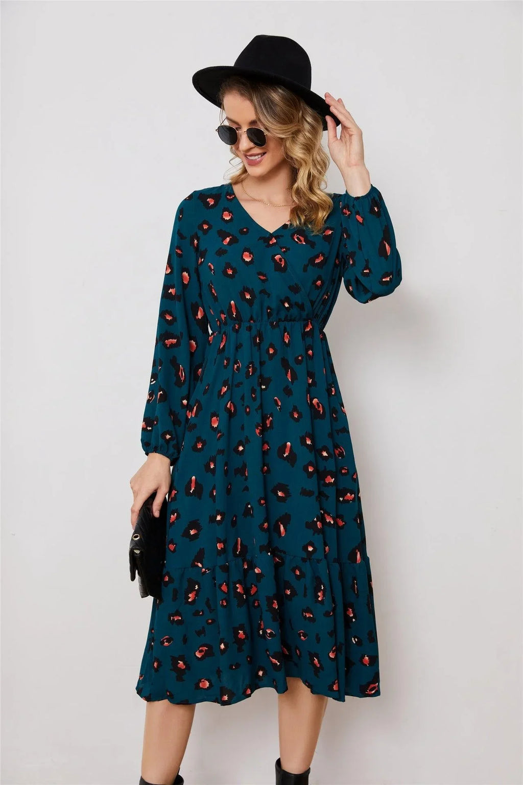 Dariana Long Sleeve Elegant Neck Asymmetric Pattern Dresses - Vestir en Moda