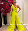 Davina Bright Neon Yellow Long Prom One Shoulder Evening Gowns Dress - Vestir en Moda