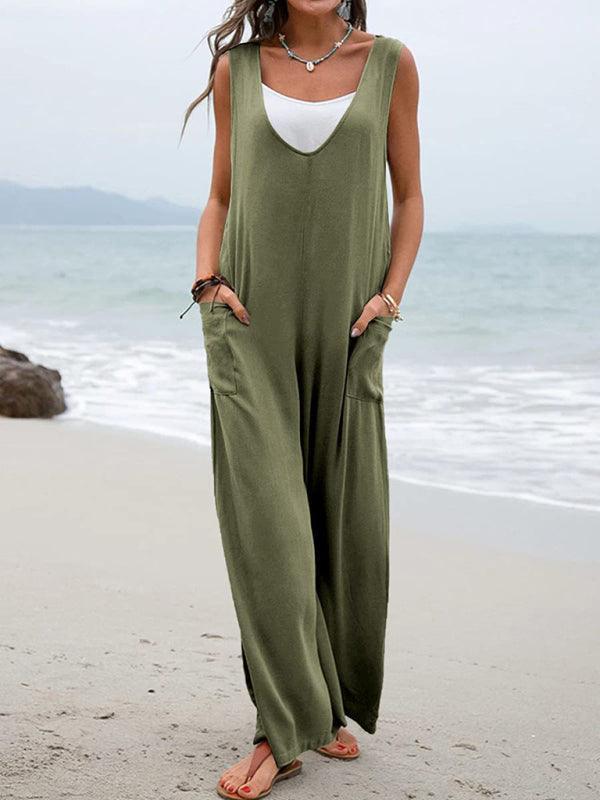 Dayanara Women Solid Color Patch Pocket Fashion Jumpsuits - Vestir en Moda