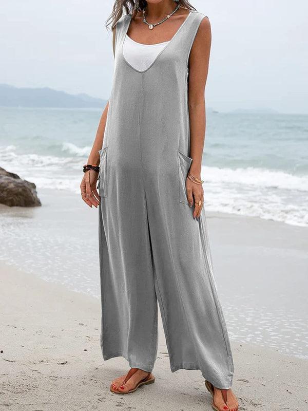Dayanara Women Solid Color Patch Pocket Fashion Jumpsuits - Vestir en Moda