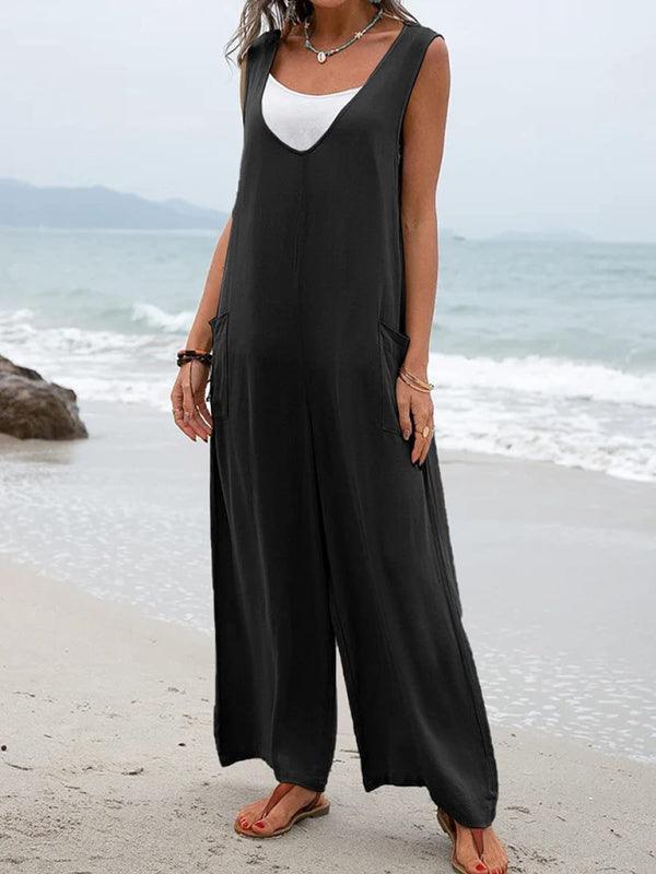 Dayanara Women Solid Color Patch Pocket Fashion Jumpsuits - Vestir en Moda