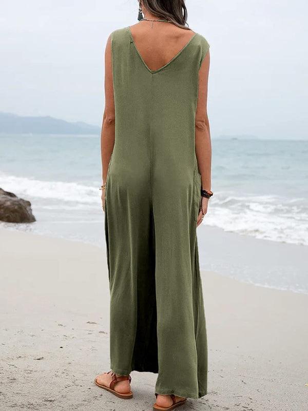 Dayanara Women Solid Color Patch Pocket Fashion Jumpsuits - Vestir en Moda