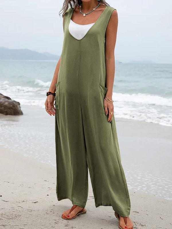 Dayanara Women Solid Color Patch Pocket Fashion Jumpsuits - Vestir en Moda