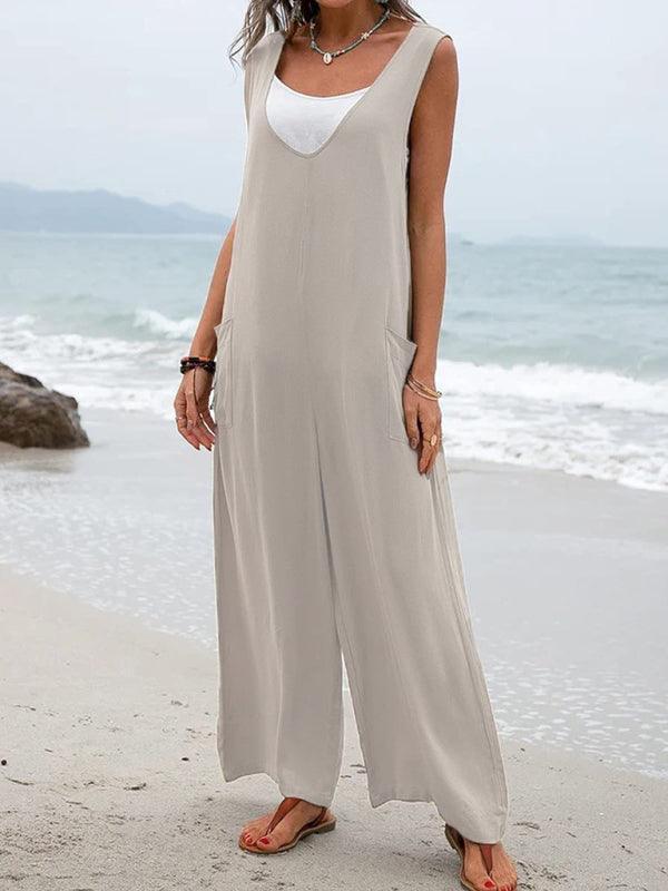 Dayanara Women Solid Color Patch Pocket Fashion Jumpsuits - Vestir en Moda