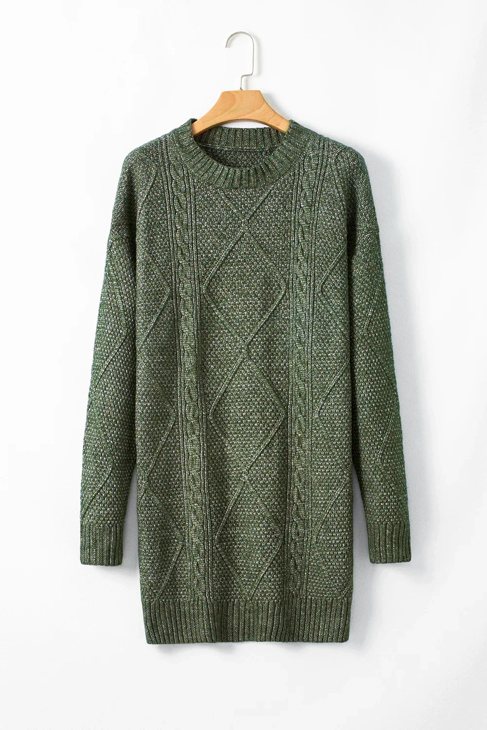 Candy Mist Green Cable Knit Drop Shoulder Loose Fit Sweater Dress