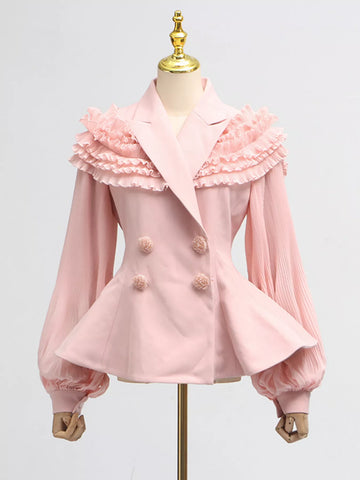 Karina Frill Lapel Collar Pleated Two Piece Sets
