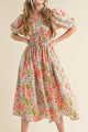 Brooklyn Apricot Pink Floral Smocked Bust Bubble Short Sleeve Maxi Dress