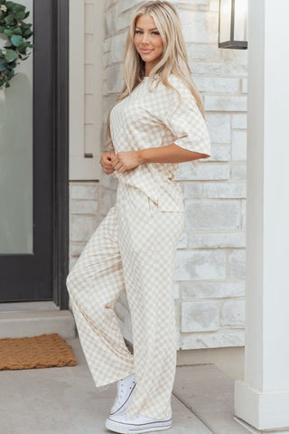 Vivian Checker Short Sleeve Two Piece Sets