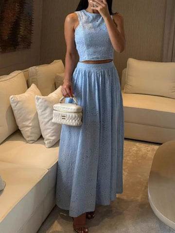 Manuela Eyelet Crop Maxi Two Piece Sets