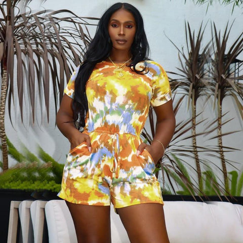 Debie Plus Size Tie-Dye Print Casual Loose Comfy Jumpsuit