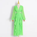 Debora Green Ruffled Sexy Long Sleeve Cropped Outfit Lace Dress - Vestir en Moda