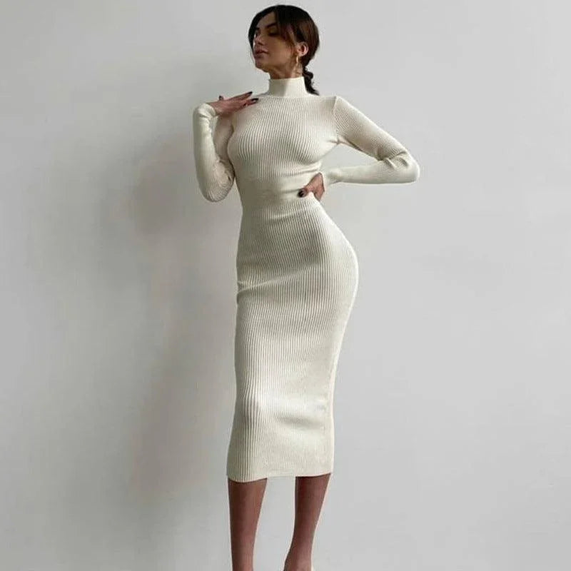 Debora Stripe Knitted Solid Tight Sexy Autumn Winter Dresses - Vestir en Moda