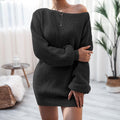 Delia Long Sleeve off Shoulder Casual Loose Knitted Dress - Vestir en Moda