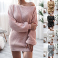 Delia Long Sleeve off Shoulder Casual Loose Knitted Dress - Vestir en Moda