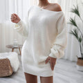 Delia Long Sleeve off Shoulder Casual Loose Knitted Dress - Vestir en Moda