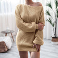 Delia Long Sleeve off Shoulder Casual Loose Knitted Dress - Vestir en Moda