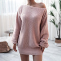 Delia Long Sleeve off Shoulder Casual Loose Knitted Dress - Vestir en Moda