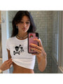 Delilah Skull Printed White Crop Tees - Vestir en Moda