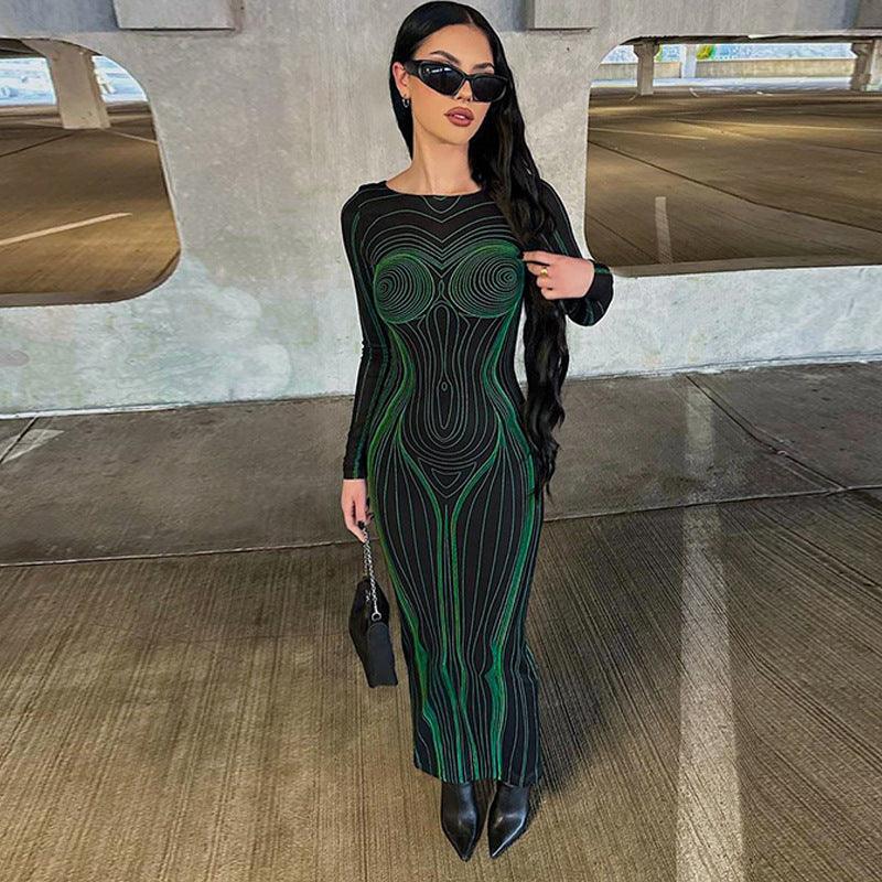 Denis Backless Slim Round Neck Long Sleeved Dresses - Vestir en Moda