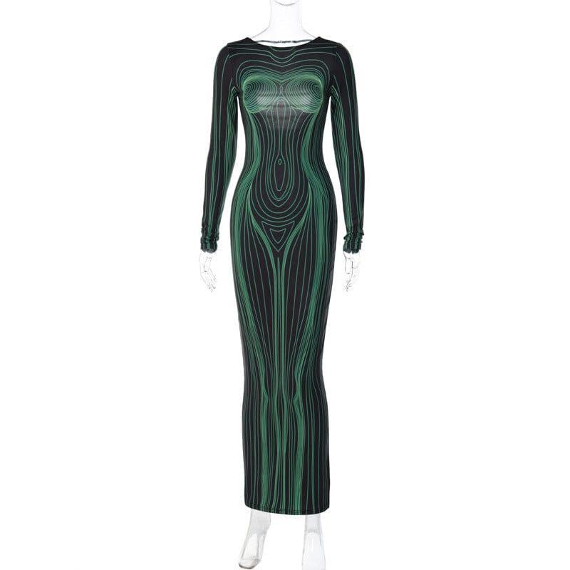 Denis Backless Slim Round Neck Long Sleeved Dresses - Vestir en Moda