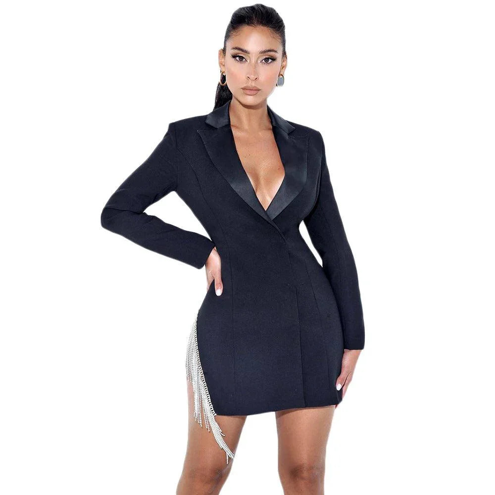 Deylin Sexy Collar Diamond Tassel Stitching Elegant Dresses - Vestir en Moda