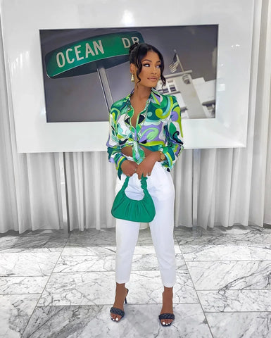 Diana Holiday Printed Long Sleeve Blouses