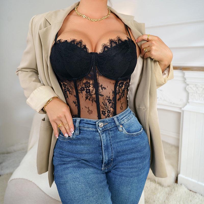 Diana Sexy See Through Lace Sling Boning Wrapped Wear Top - Vestir en Moda