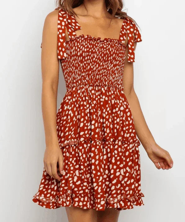 Diana Sweet Fresh Shoulder Bow Print Dresses Women - Vestir en Moda