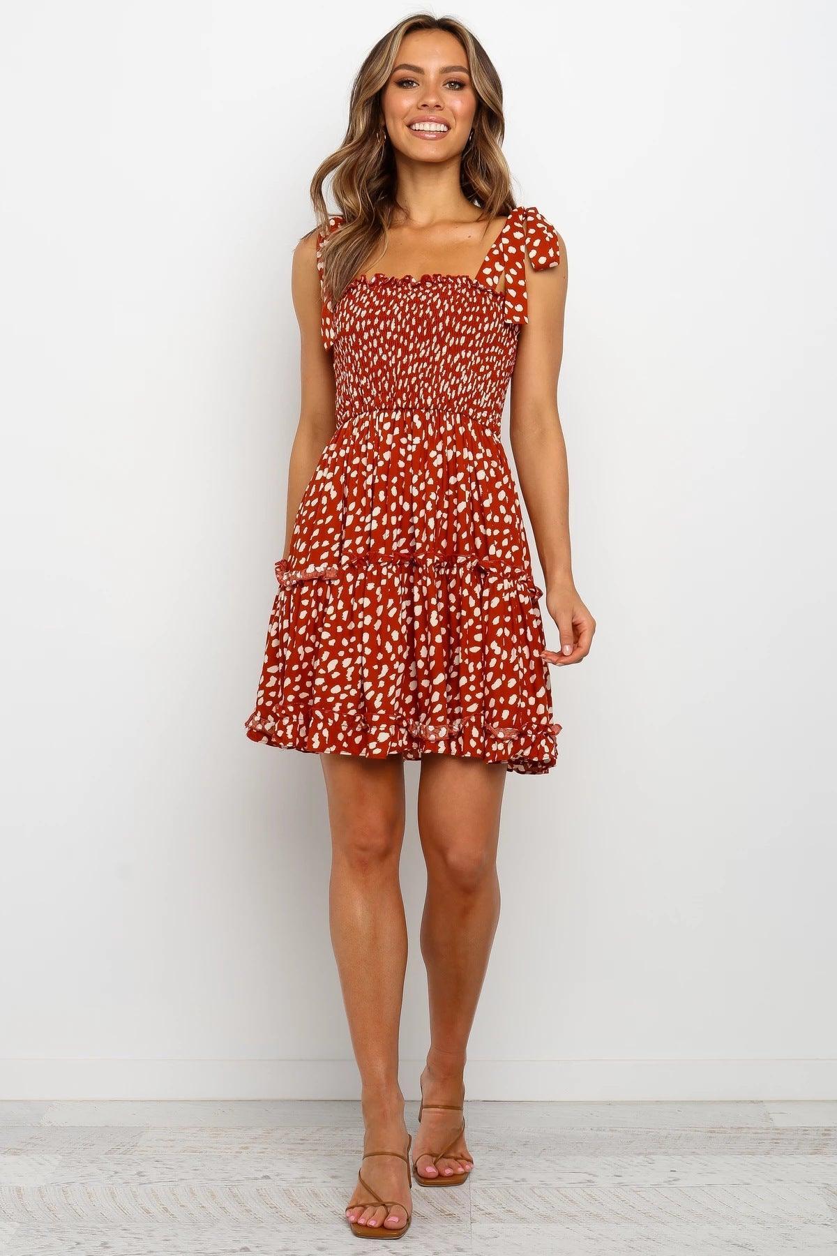 Diana Sweet Fresh Shoulder Bow Print Dresses Women - Vestir en Moda