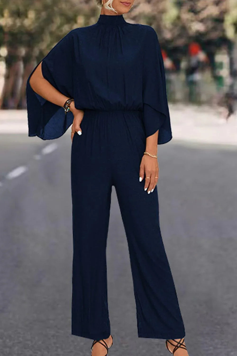 Diana Tie Back Mock Neck Split Sleeve Jumpsuits - Vestir en Moda
