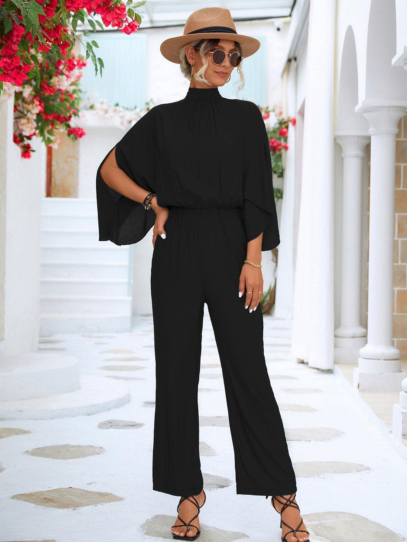Diana Tie Back Mock Neck Split Sleeve Jumpsuits - Vestir en Moda