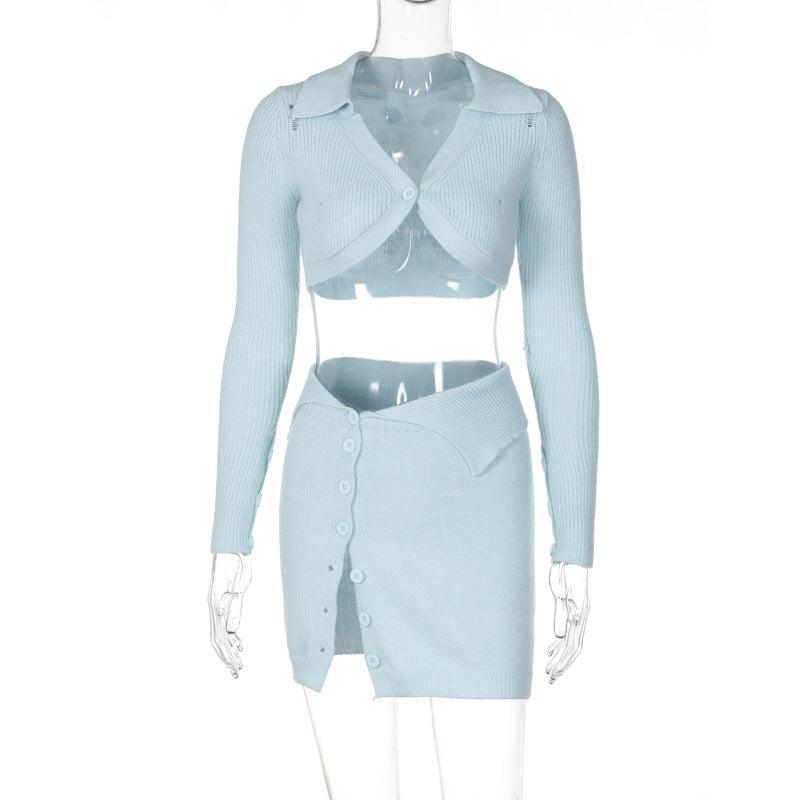 Dora Sexy Cropped Collar Sleeved Stitching Split Sets - Vestir en Moda