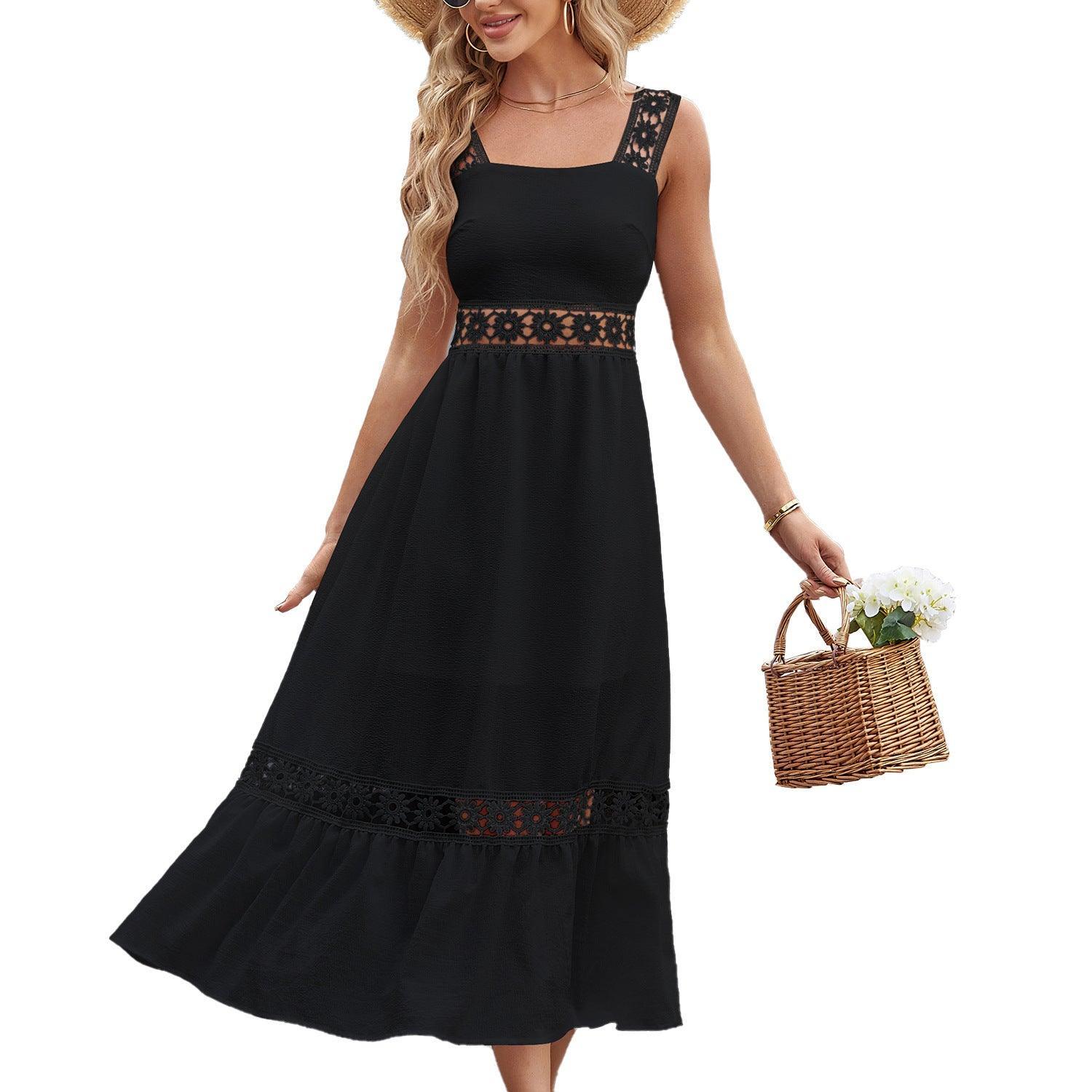 Dora Women Hollow Out Lace Stitching Square Sleeveless Dresses - Vestir en Moda