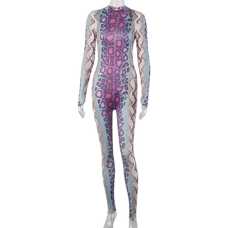 Dream Snake Pattern Long Sleeve Tight Jumpsuit One Piece Trousers - Vestir en Moda