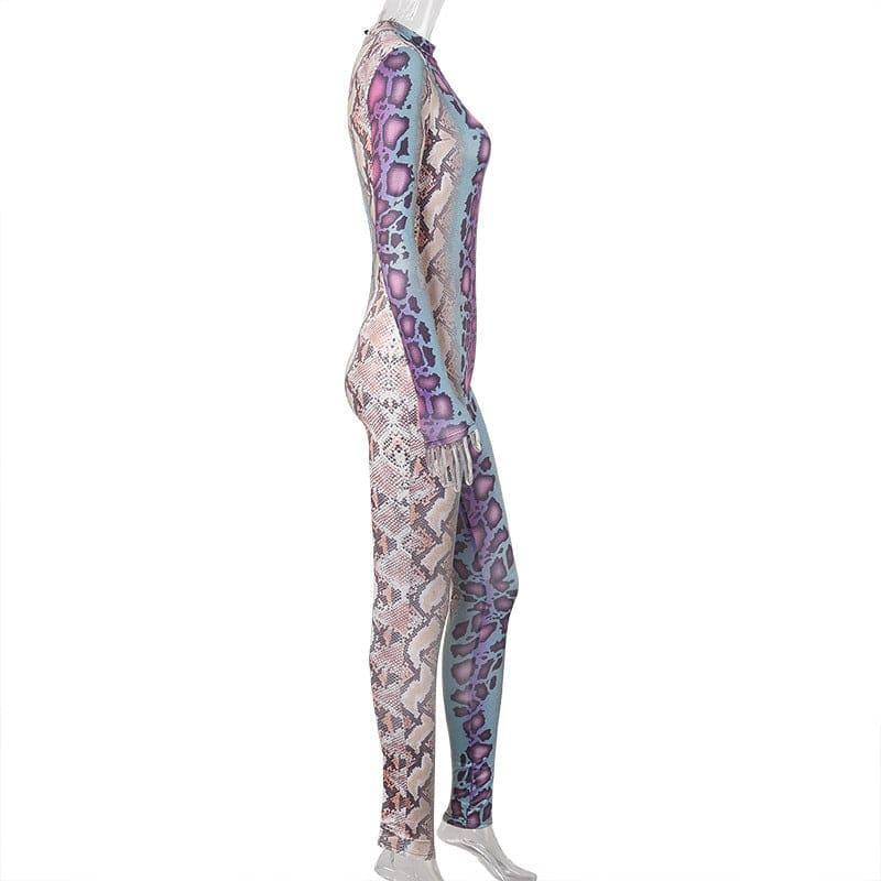 Dream Snake Pattern Long Sleeve Tight Jumpsuit One Piece Trousers - Vestir en Moda