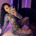 Dream Snake Pattern Long Sleeve Tight Jumpsuit One Piece Trousers - Vestir en Moda