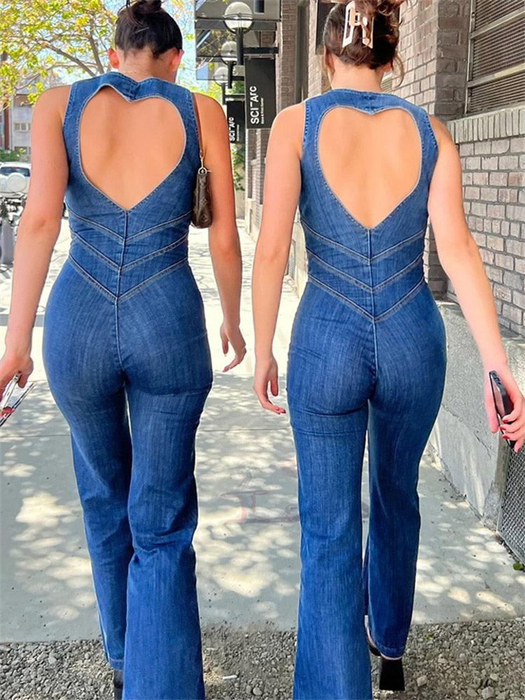 Dulce Backless Heart Cutout Women Casual Sleeveless Jumpsuits - Vestir en Moda