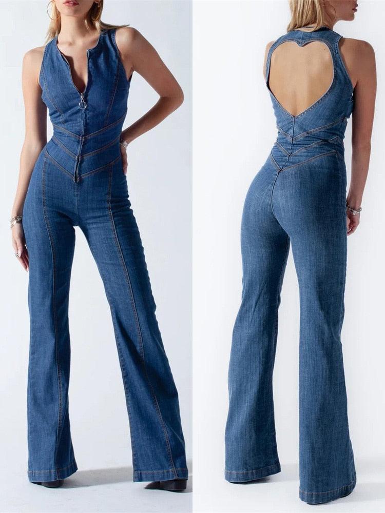 Dulce Backless Heart Cutout Women Casual Sleeveless Jumpsuits - Vestir en Moda