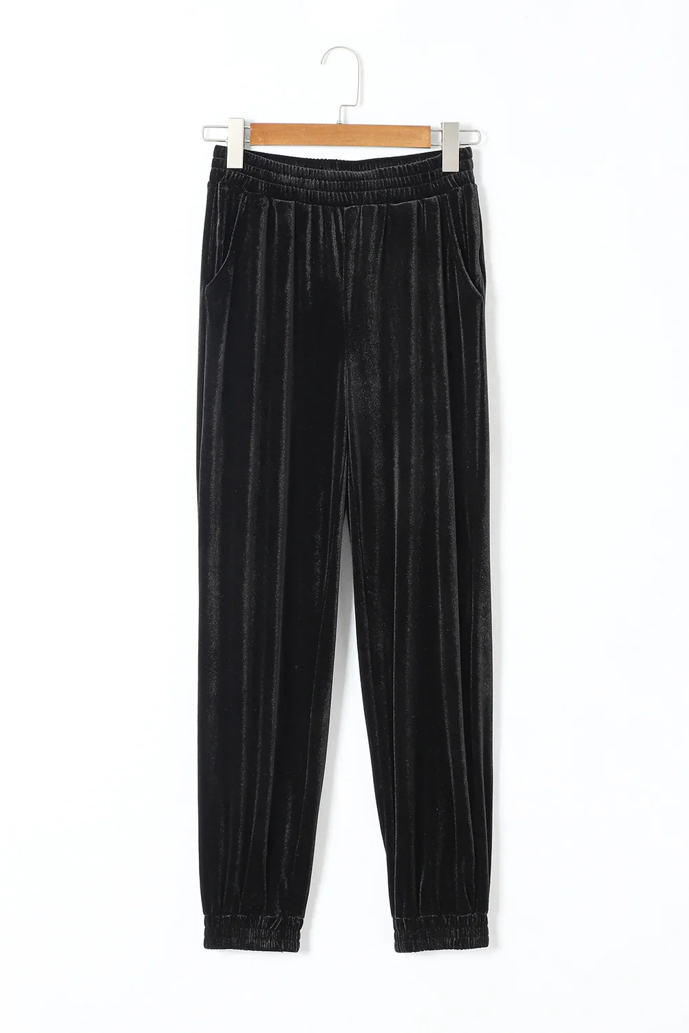 Bianca Black Solid Velvet Jogger Pants