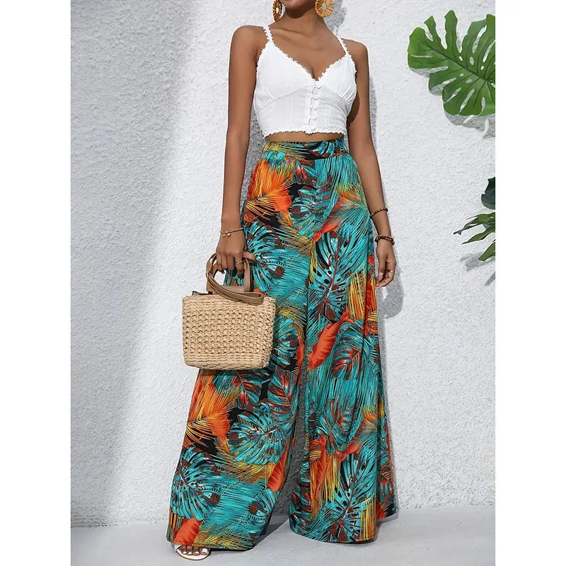 Women’s Printed High‑Waist Wide‑Leg Palazzo Pants