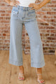 Betsie Sky Blue Stripe Button Flap Pocket Cuffed Hem Wide Leg Jeans